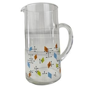 MCM style glass martini pitcher blue orange yellow black